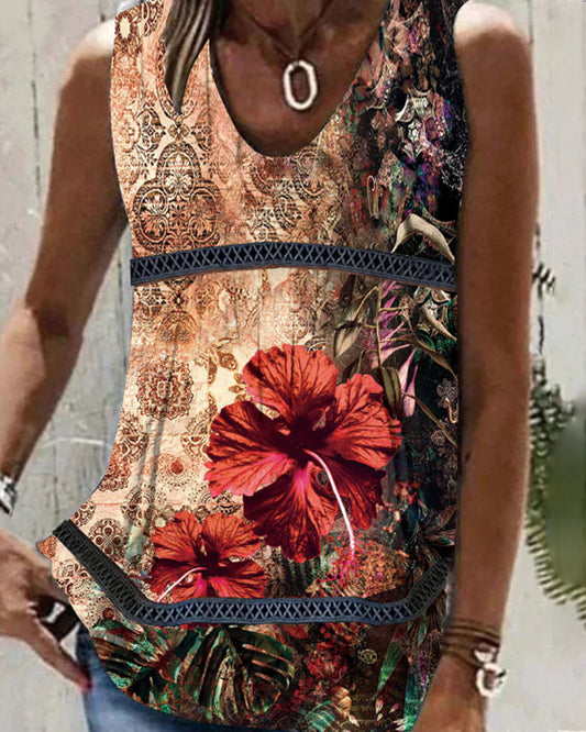 Floral and paisley print tank top