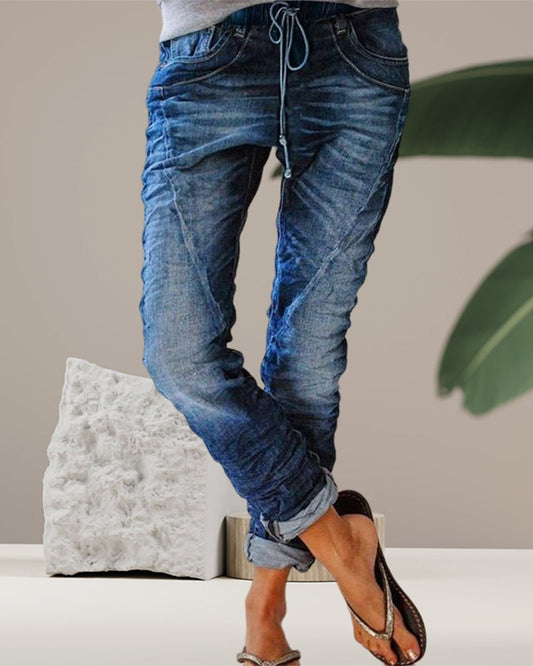 Ruffled jeans with drawstring