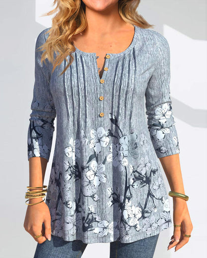 Casual blouse with floral print and buttons