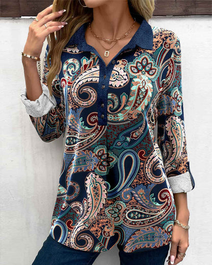 Lapel blouse with paisley print