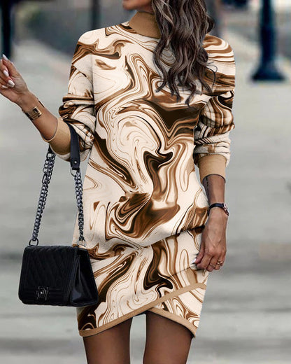Printed dress with turtleneck and long sleeves