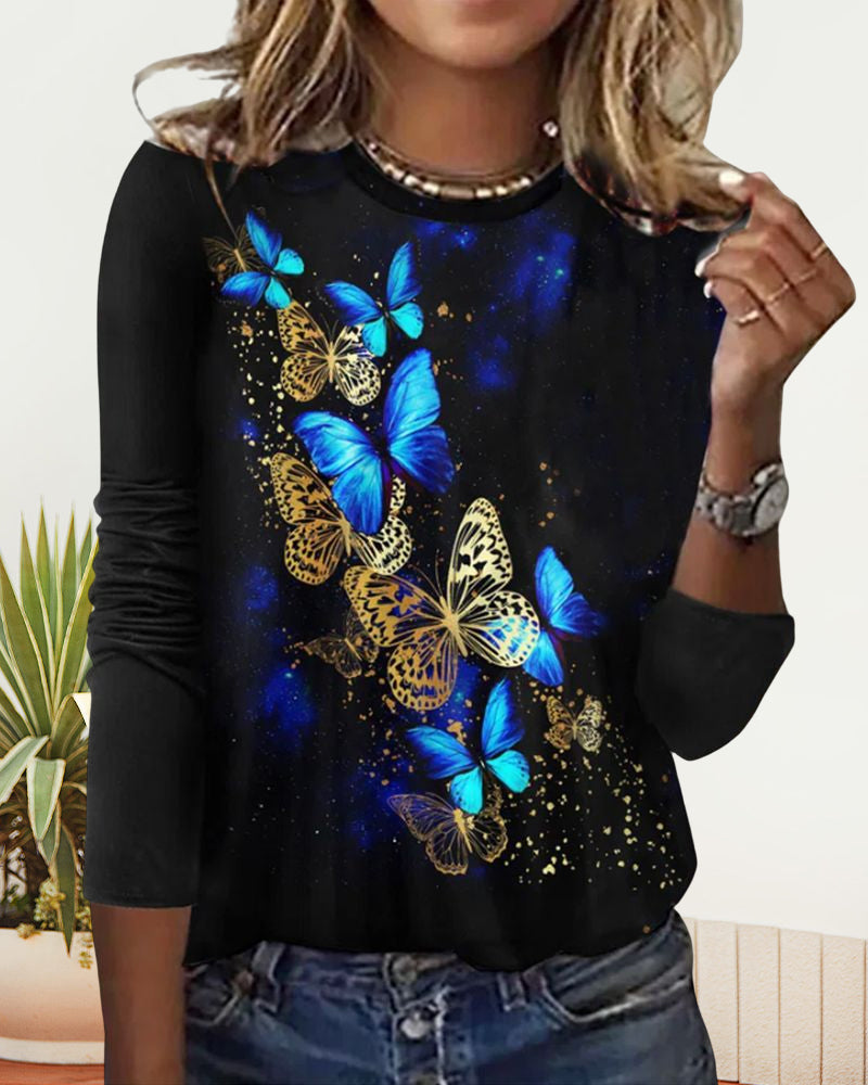 Round neck top with butterfly print