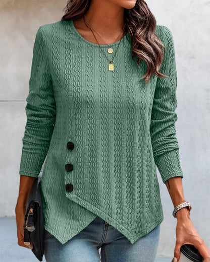 Long-sleeved shirt with a crew neck and buttons