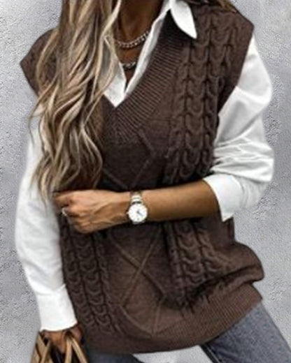 Sleeveless sweater vest with v-neck