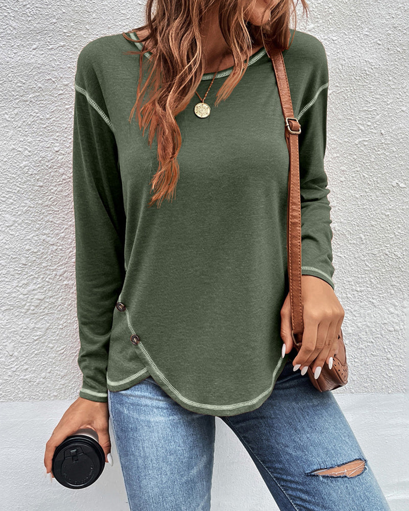 Long-sleeved top with button placket