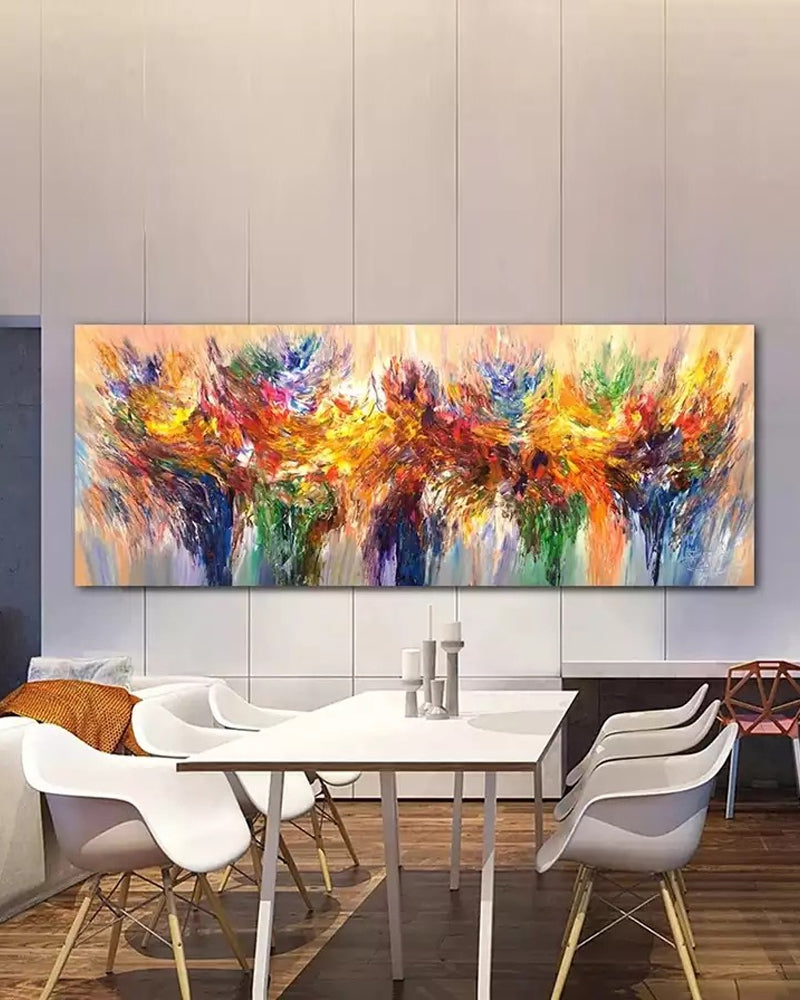 Unstretched oil painting Colorful landscape Blooming fireworks