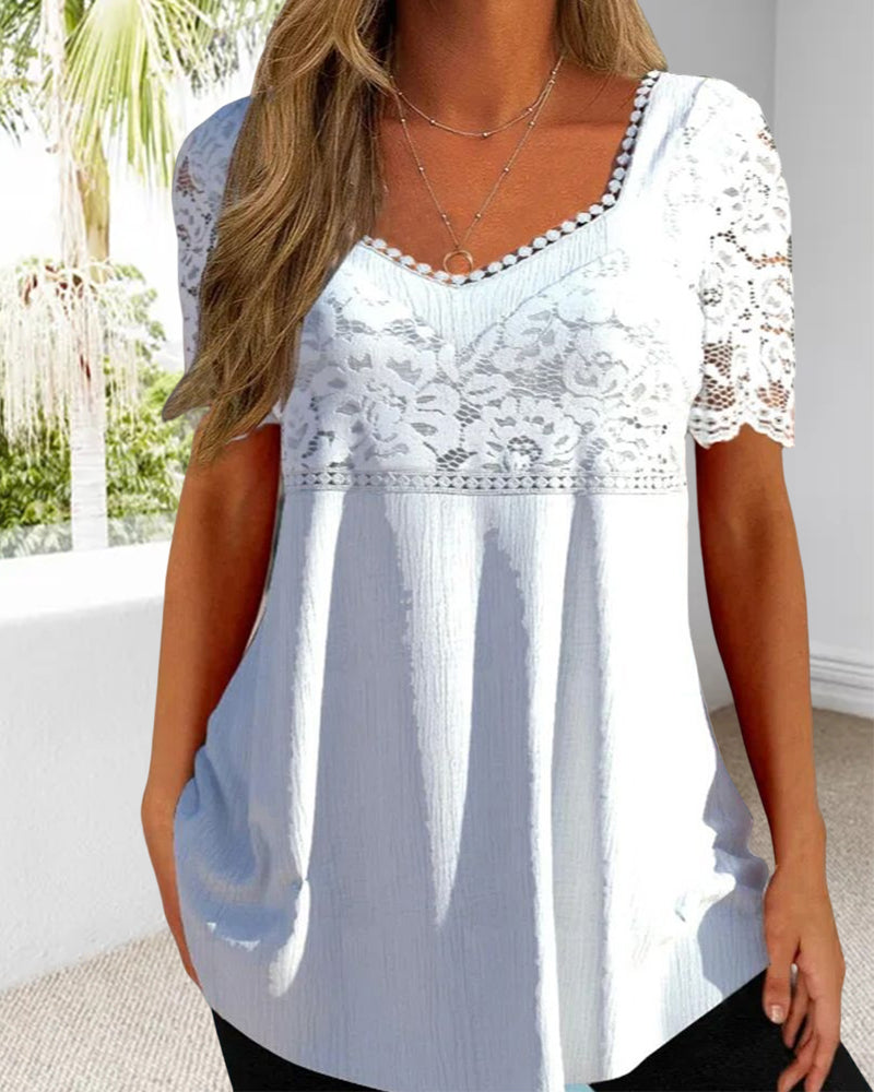 White lace blouse with short sleeves