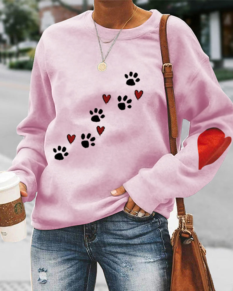 Round neck sweatshirt with dog paw print