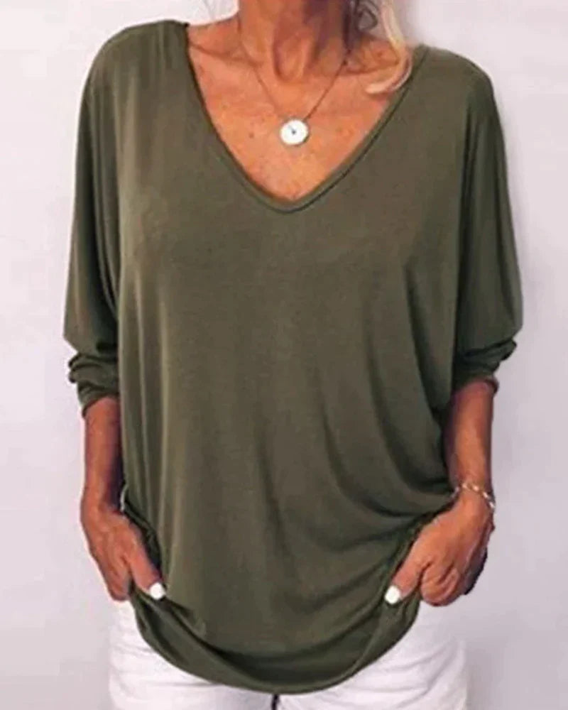 Top with 3/4 sleeves at the back and V-neck