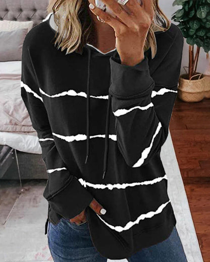 Drawstring hoodie with striped print