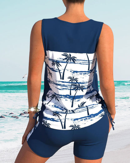 Printed two-piece V-neck swimsuit