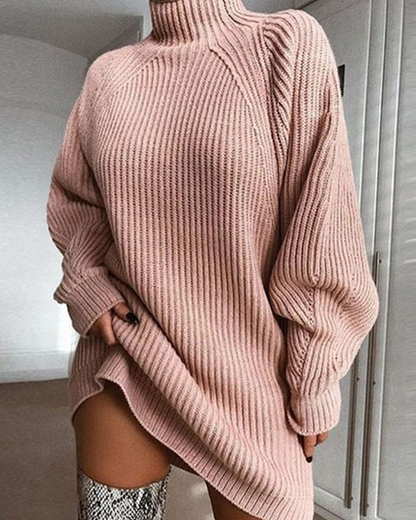 Solid color sweater with a high collar