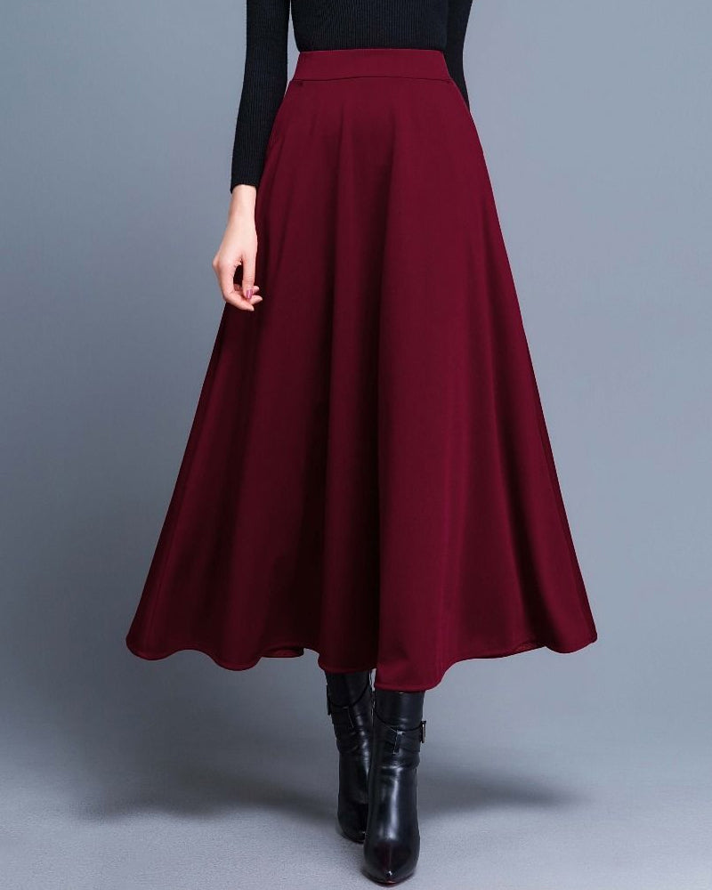 Solid color long skirt with high waist