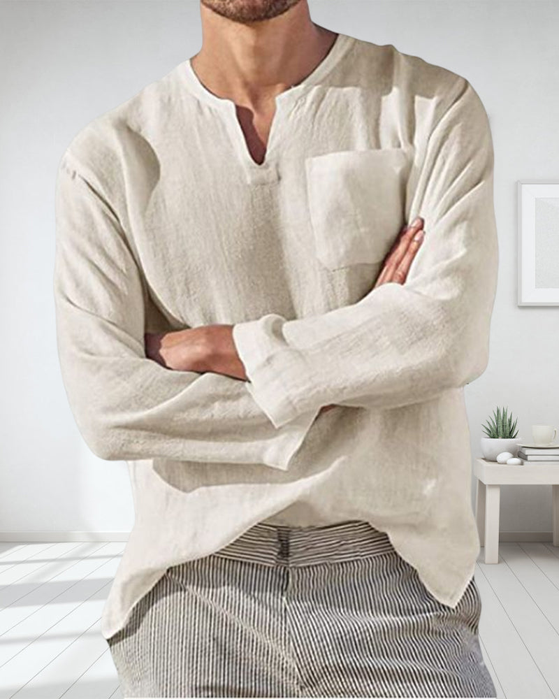 Casual shirt with long sleeves and V-neck