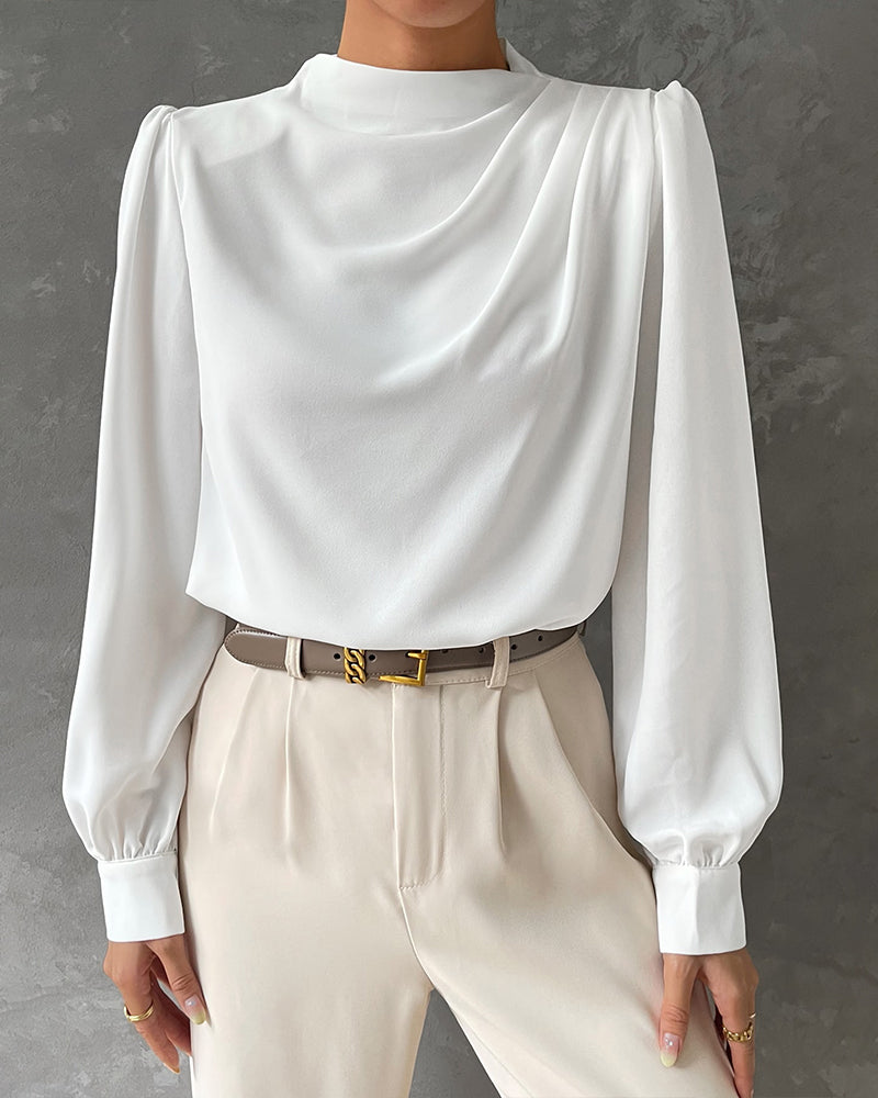 Solid-colored, ruffled blouse with a stand-up collar