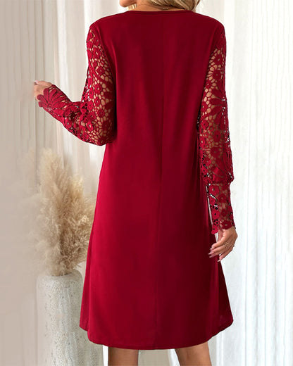 Dress with pleated lace sleeves