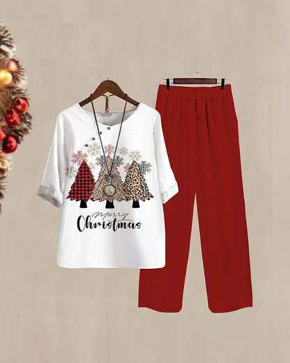 Printed Christmas style two piece set