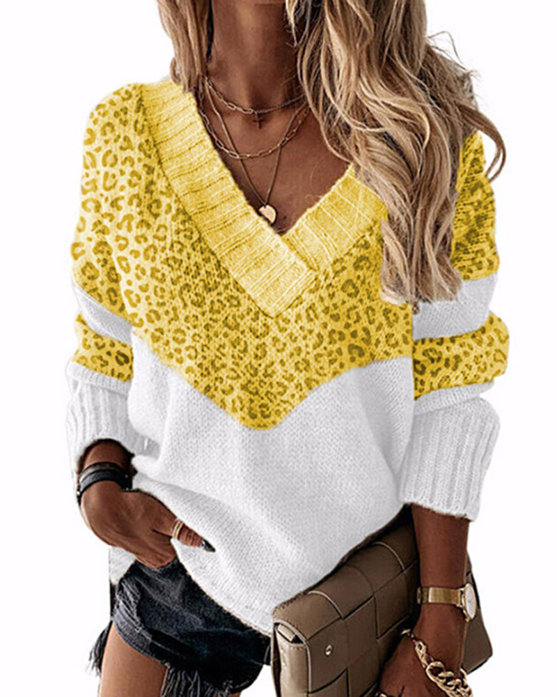 Leopard print V-neck sweater