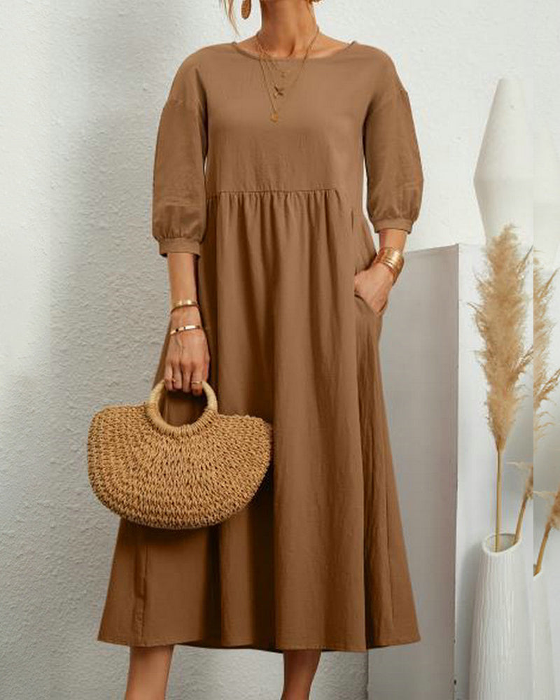 Simple midi dress made of cotton and linen