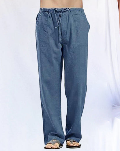 Solid linen trousers with pockets
