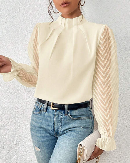 Long sleeve top with paneled and wave pattern