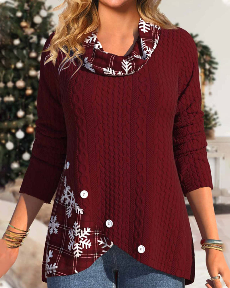 Top with floral collar and snowflake print