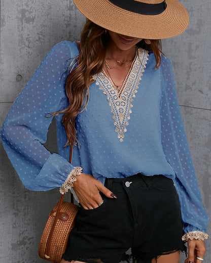 Solid color long sleeve lace shirt
