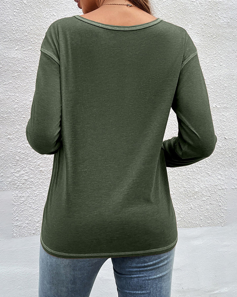 Long-sleeved top with button placket