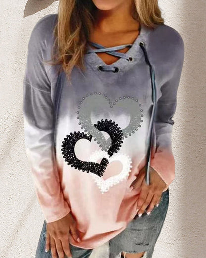 Long sleeve sweatshirt with heart print