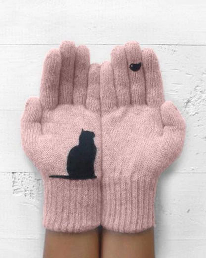 Cotton gloves with a cat 