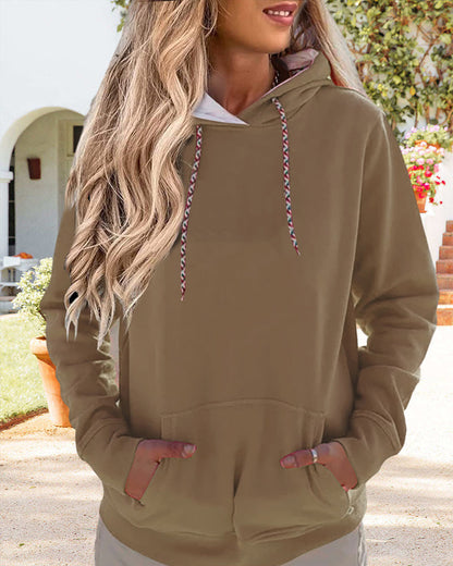 Casual solid color drawstring hoodie
