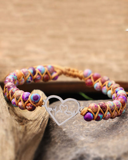 Handwoven double heart bracelet