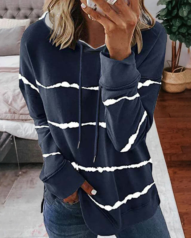Drawstring hoodie with striped print