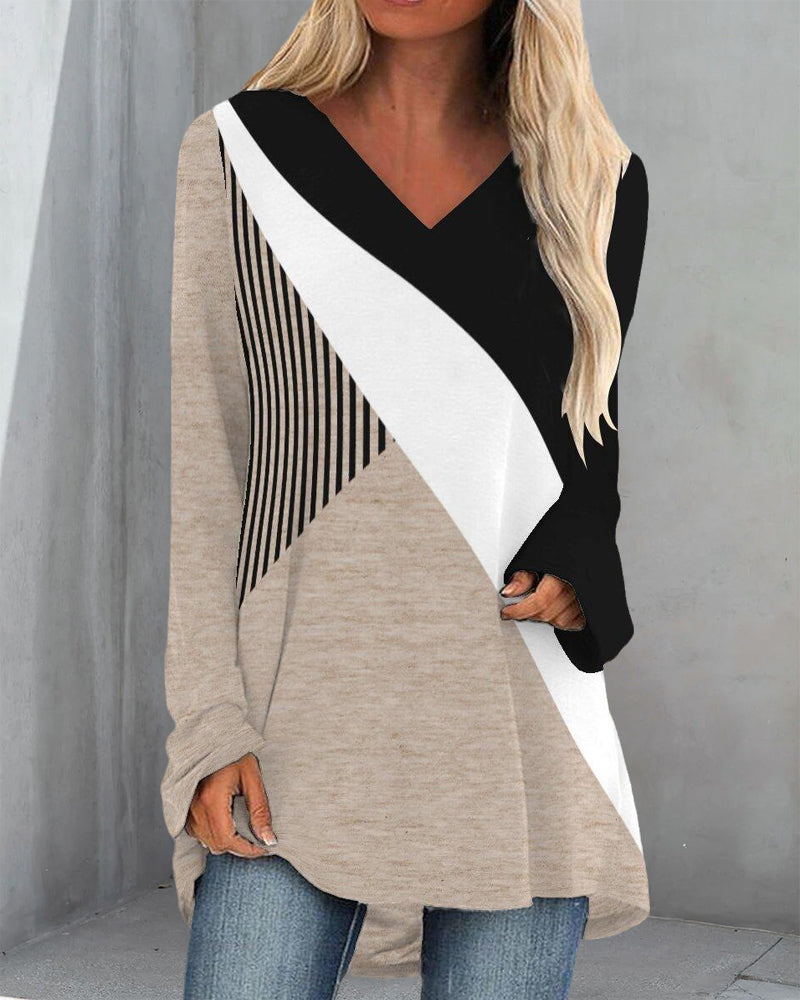 Color block top with stripe print