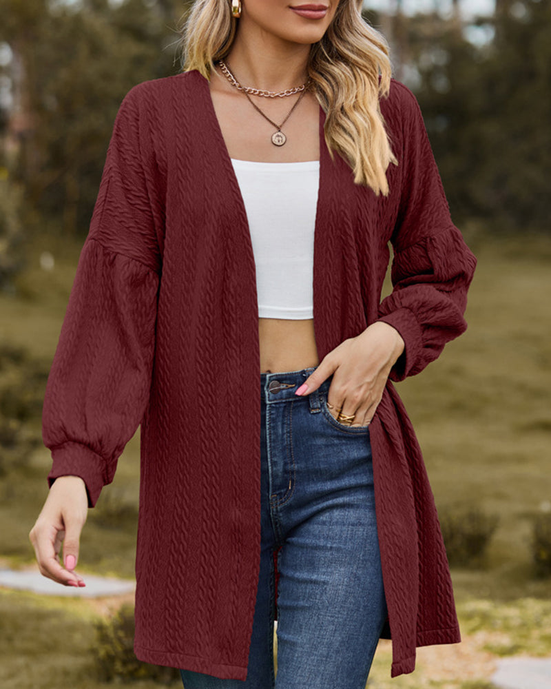 Solid color cardigan with long sleeves