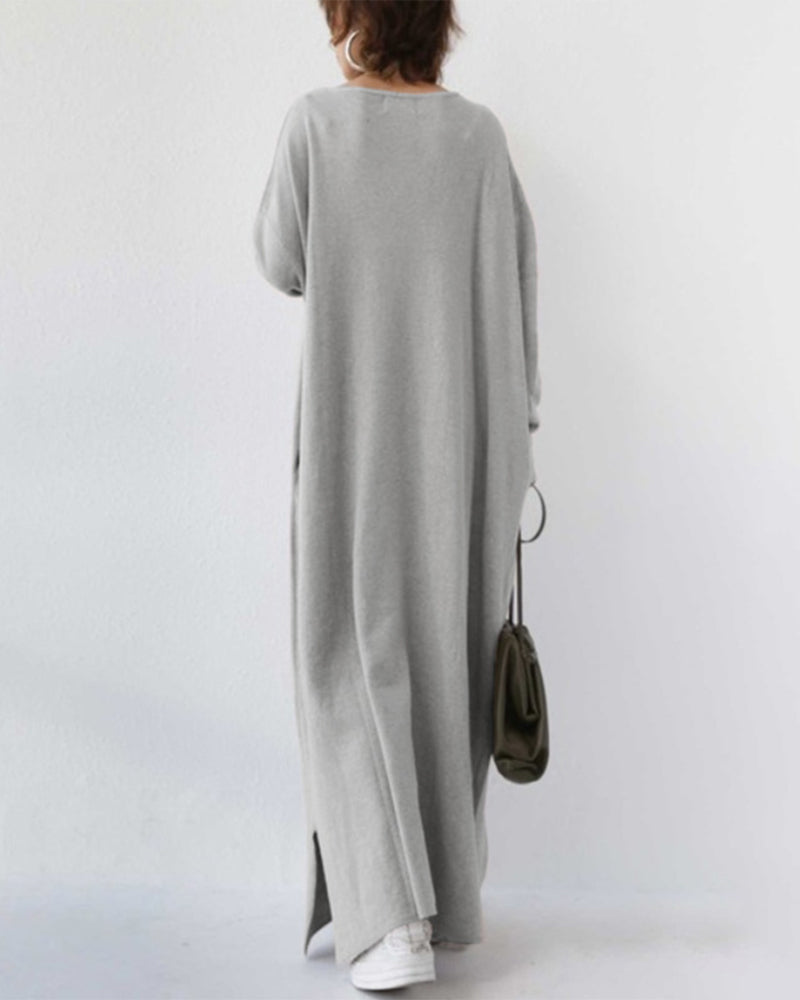 Swing dress with v-neck and long sleeves