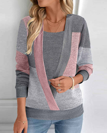 Sweater with fake 2in1, long sleeves and square collar