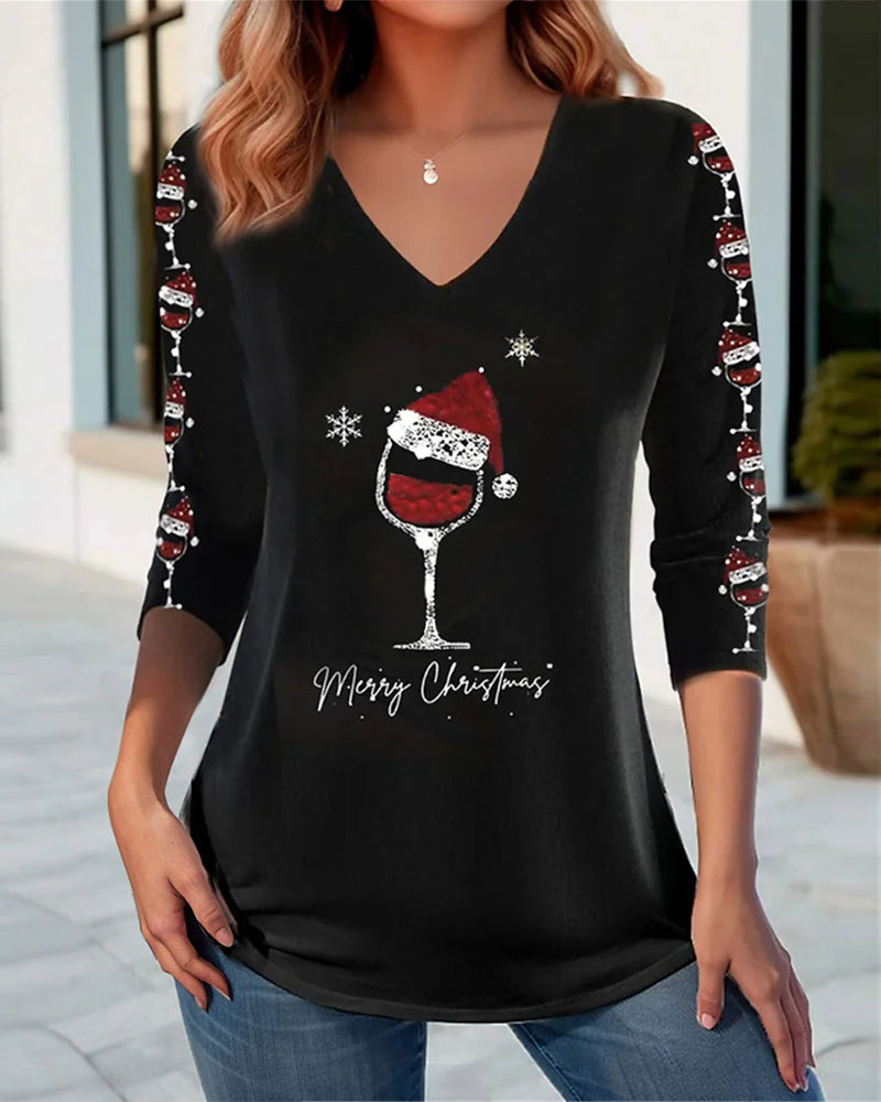 V-neck top with Christmas pattern