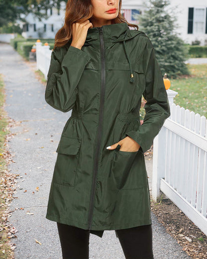 Solid color outdoor coat with hood