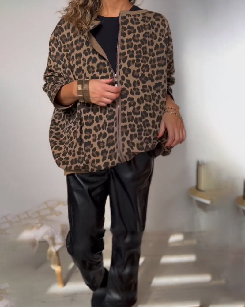 Fashionable loose leopard print sweatshirt