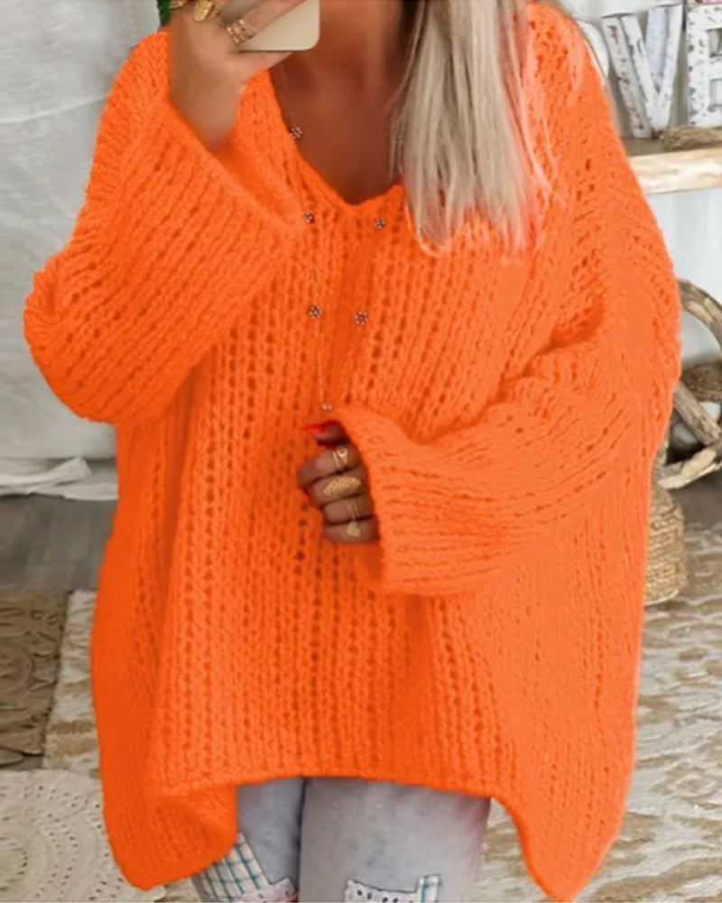 V-neck loose knitted sweater