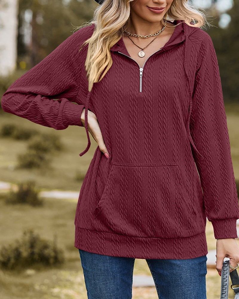 Solid color long sleeve sweatshirt with zip