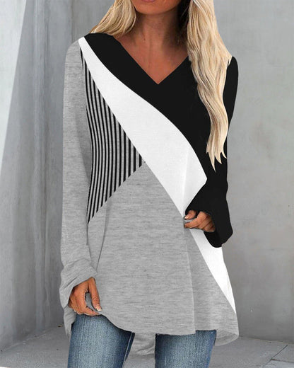 Color block top with stripe print