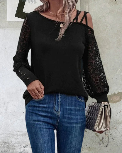 Lace one-shoulder long sleeve top