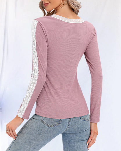 V-neck sweater with lace insert