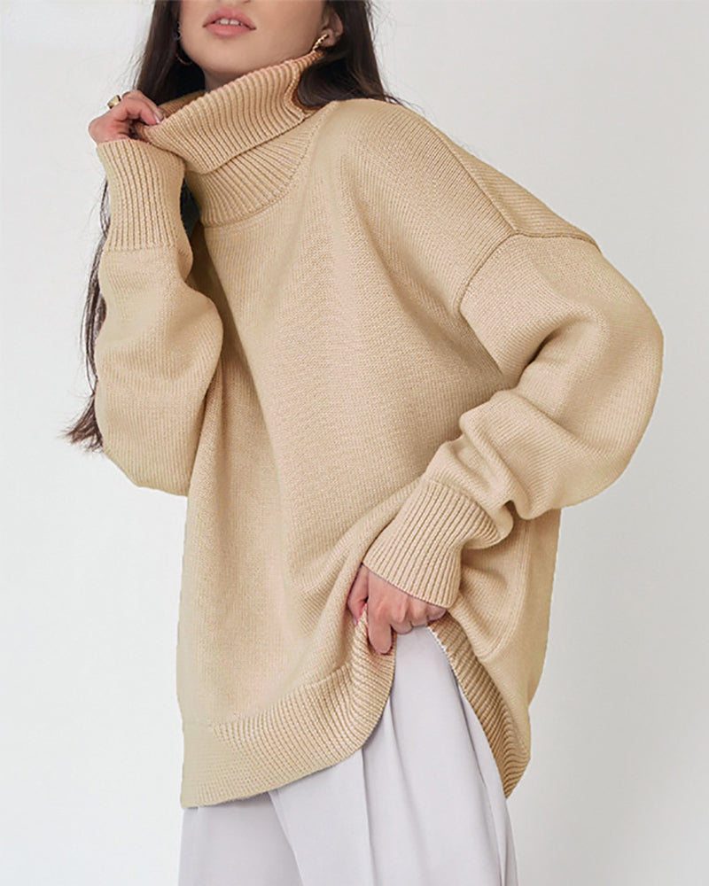 Casual solid color turtleneck sweater