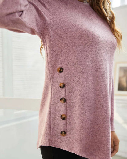 Long-sleeved top with a crew neck and buttons