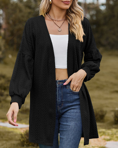 Solid color cardigan with long sleeves