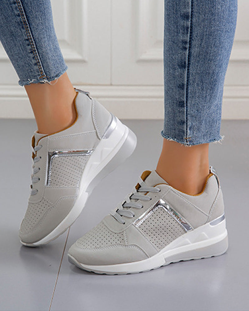 Mesh platform sneakers with wedge heel