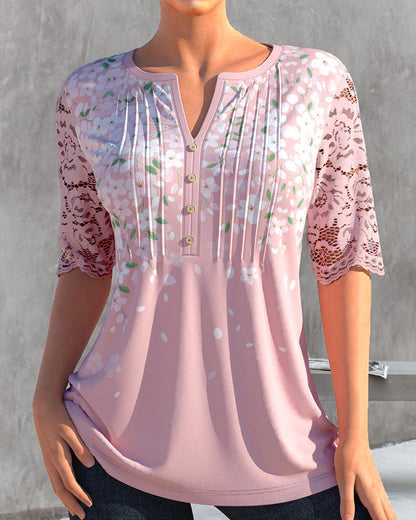 Floral blouse with lace sleeves